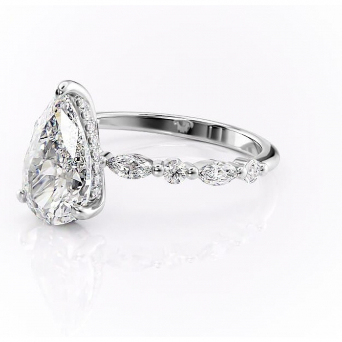 Inel de logodnă Gwendolyn din aur Alb 18kt cu moissanite tăietură pară – Pietre laterale rafinată pentru profil înalt | Personalizează și configurează gratuit online [7]