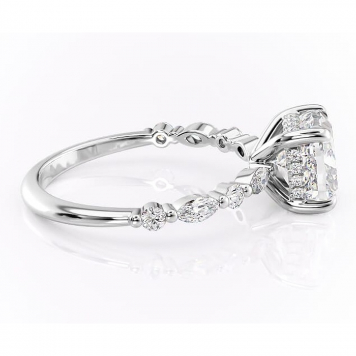 Inel de logodnă Gwendolyn din aur Alb 14kt cu moissanite tăietură pernă – Pietre laterale rafinată pentru profil înalt | Personalizează și configurează gratuit online [2]