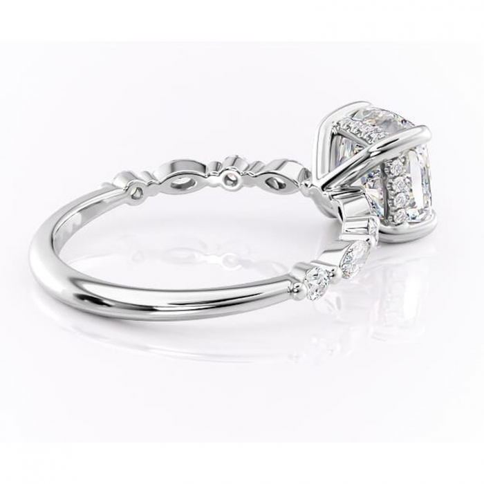 Inel de logodnă Gwendolyn din aur Alb 14kt cu moissanite tăietură pernă – Pietre laterale rafinată pentru profil înalt | Personalizează și configurează gratuit online [3]