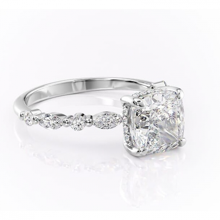 Inel de logodnă Gwendolyn din aur Alb 14kt cu moissanite tăietură pernă – Pietre laterale rafinată pentru profil înalt | Personalizează și configurează gratuit online [1]