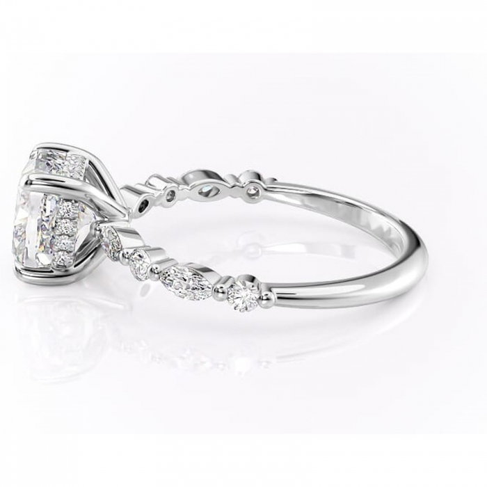 Inel de logodnă Gwendolyn din aur Alb 14kt cu moissanite tăietură pernă – Pietre laterale rafinată pentru profil înalt | Personalizează și configurează gratuit online [6]