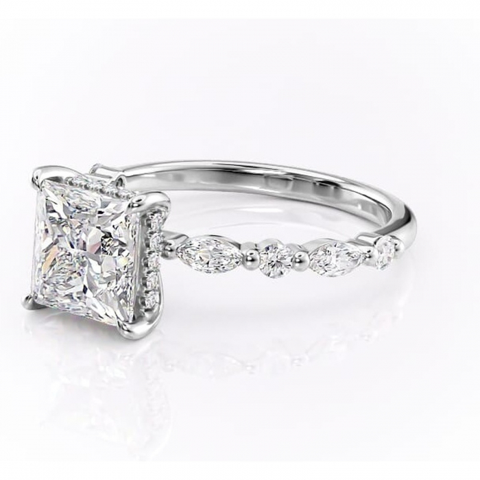 Inel de logodnă Gwendolyn din aur Alb 14kt cu moissanite tăietură princess – Pietre laterale rafinată pentru profil înalt | Personalizează și configurează gratuit online [7]