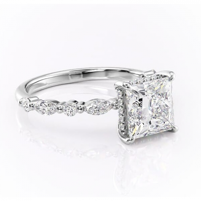 Inel de logodnă Gwendolyn din aur Alb 14kt cu moissanite tăietură princess – Pietre laterale rafinată pentru profil înalt | Personalizează și configurează gratuit online [1]