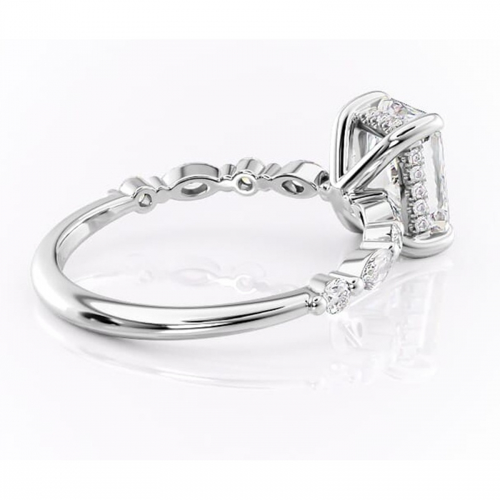 Inel de logodnă Gwendolyn din aur Alb 14kt cu moissanite tăietură radiantă – Pietre laterale rafinată pentru profil înalt | Personalizează și configurează gratuit online [3]