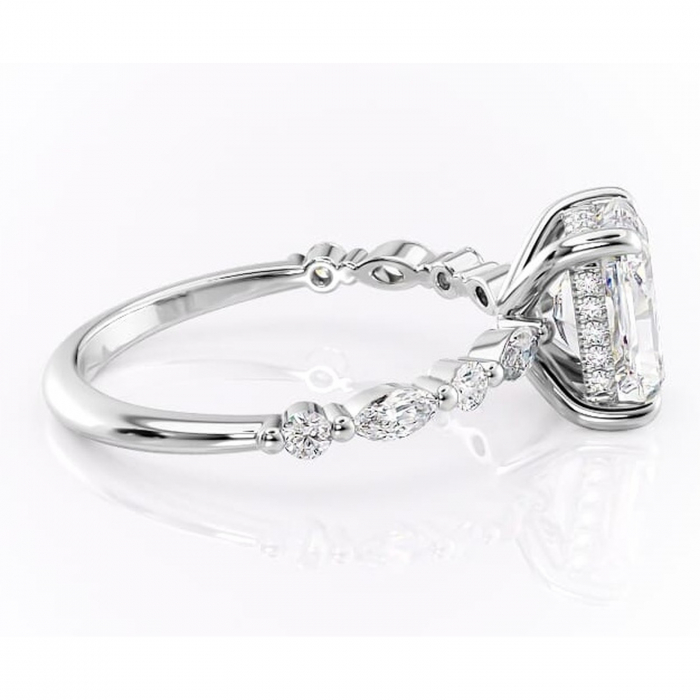 Inel de logodnă Gwendolyn din aur Alb 14kt cu moissanite tăietură radiantă – Pietre laterale rafinată pentru profil înalt | Personalizează și configurează gratuit online [2]