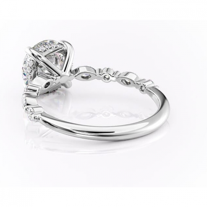 Inel de logodnă Gwendolyn din aur Alb 14kt cu moissanite tăietură rotundă – Pietre laterale rafinată pentru profil înalt | Personalizează și configurează gratuit online [4]