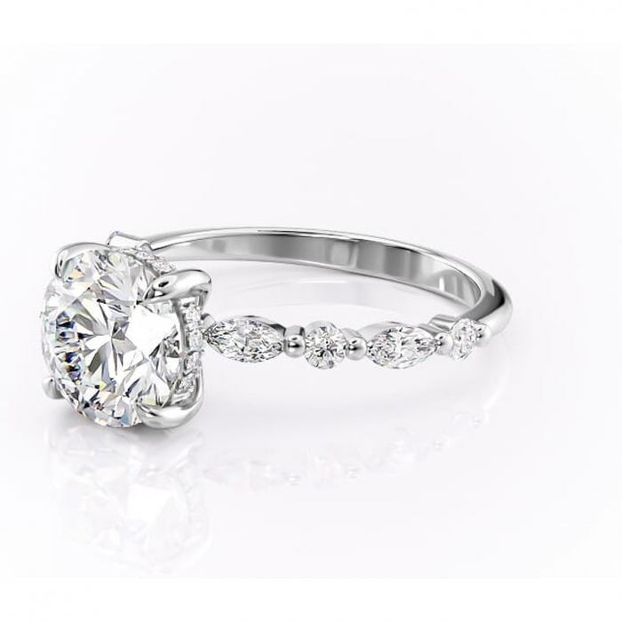 Inel de logodnă Gwendolyn din aur Alb 14kt cu moissanite tăietură rotundă – Pietre laterale rafinată pentru profil înalt | Personalizează și configurează gratuit online [7]