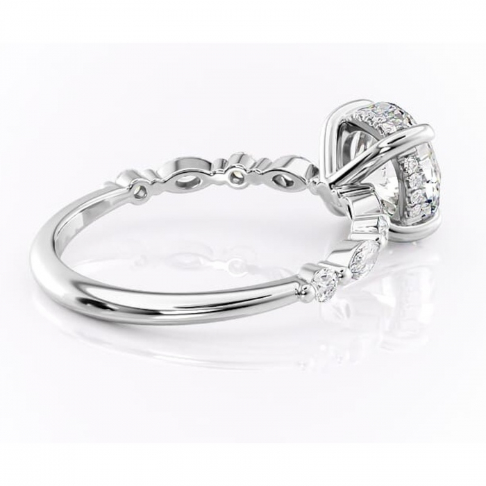 Inel de logodnă Gwendolyn din aur Alb 14kt cu moissanite tăietură rotundă – Pietre laterale rafinată pentru profil înalt | Personalizează și configurează gratuit online [3]