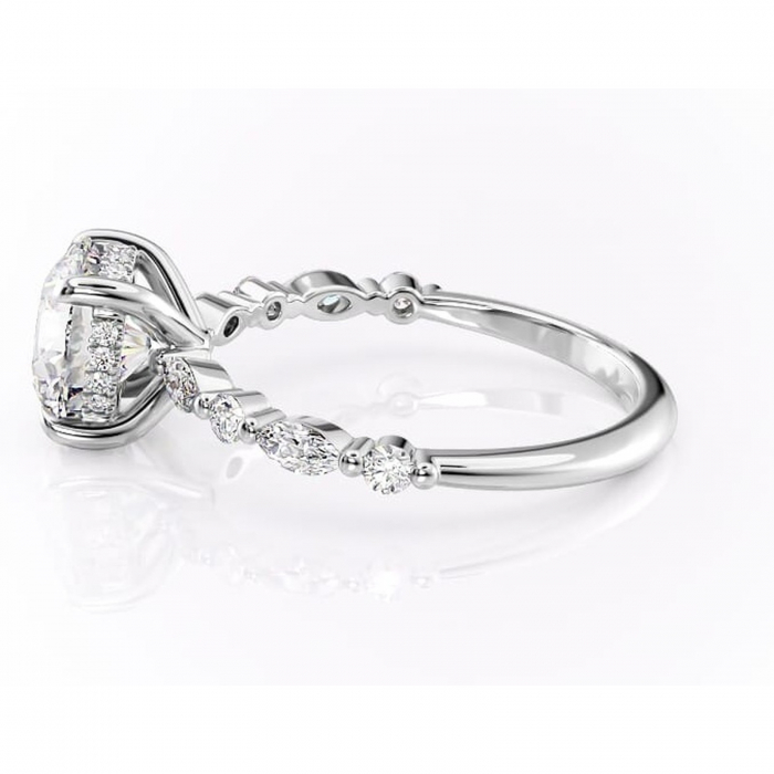 Inel de logodnă Gwendolyn din aur Alb 14kt cu moissanite tăietură rotundă – Pietre laterale rafinată pentru profil înalt | Personalizează și configurează gratuit online [6]