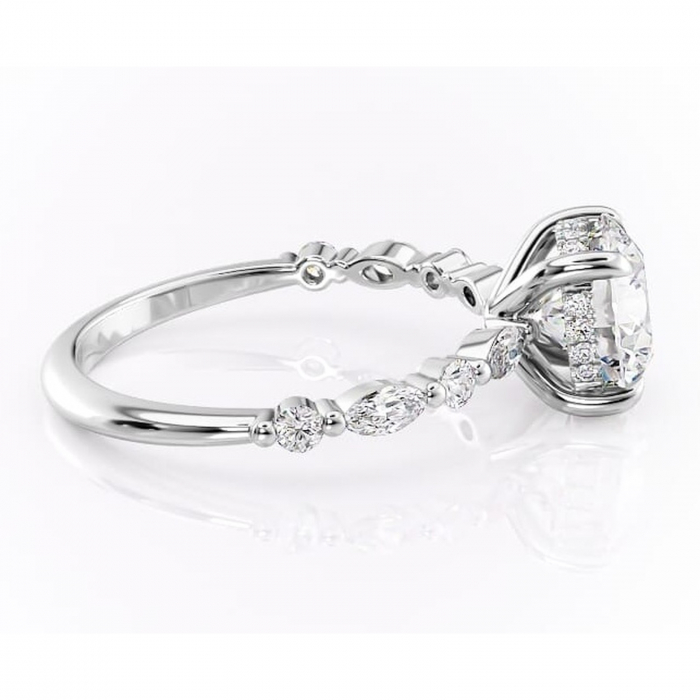 Inel de logodnă Gwendolyn din aur Alb 14kt cu moissanite tăietură rotundă – Pietre laterale rafinată pentru profil înalt | Personalizează și configurează gratuit online [2]