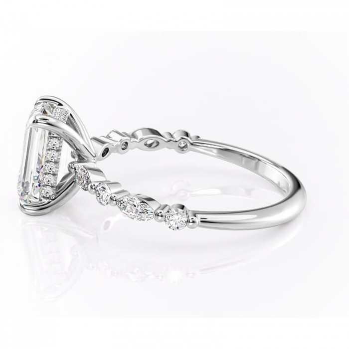 Inel de logodnă Gwendolyn din aur Alb 14kt cu moissanite tăietură smarald – Pietre laterale rafinată pentru profil înalt | Personalizează și configurează gratuit online [6]