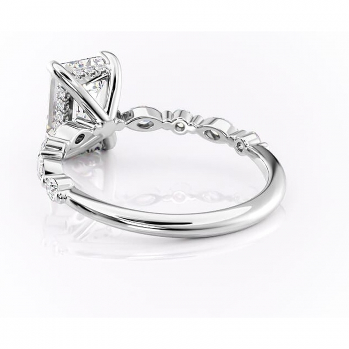 Inel de logodnă Gwendolyn din aur Alb 14kt cu moissanite tăietură smarald – Pietre laterale rafinată pentru profil înalt | Personalizează și configurează gratuit online [4]