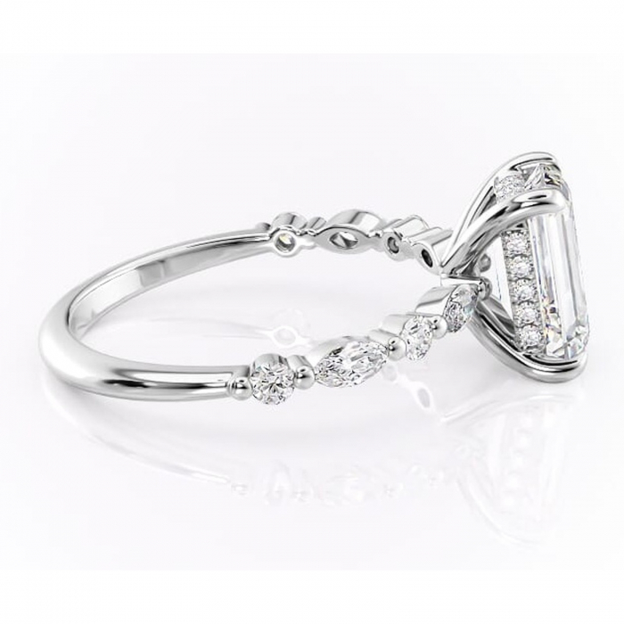 Inel de logodnă Gwendolyn din aur Alb 14kt cu moissanite tăietură smarald – Pietre laterale rafinată pentru profil înalt | Personalizează și configurează gratuit online [2]