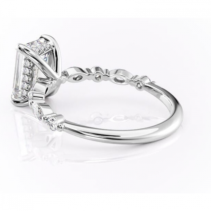 Inel de logodnă Gwendolyn din aur Alb 14kt cu moissanite tăietură smarald – Pietre laterale rafinată pentru profil înalt | Personalizează și configurează gratuit online [5]