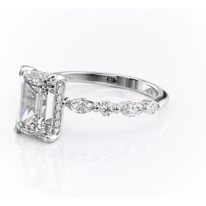 Inel de logodnă Gwendolyn din aur Alb 14kt cu moissanite tăietură smarald – Pietre laterale rafinată pentru profil înalt | Personalizează și configurează gratuit online [7]