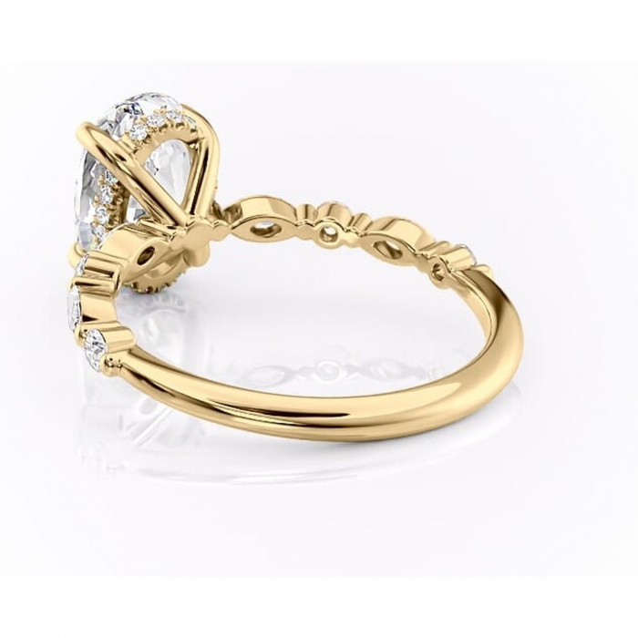 Inel de logodnă Gwendolyn din aur Galben 14kt cu moissanite tăietură ovală – Pietre laterale rafinată pentru profil înalt | Personalizează și configurează gratuit online [4]