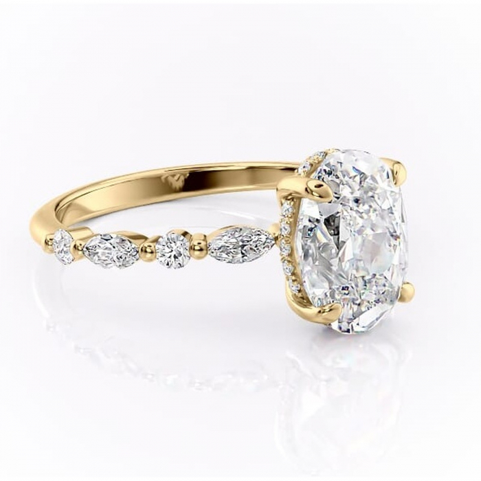 Inel de logodnă Gwendolyn din aur Galben 14kt cu moissanite tăietură ovală – Pietre laterale rafinată pentru profil înalt | Personalizează și configurează gratuit online [1]