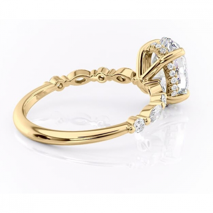 Inel de logodnă Gwendolyn din aur Galben 14kt cu moissanite tăietură ovală – Pietre laterale rafinată pentru profil înalt | Personalizează și configurează gratuit online [3]