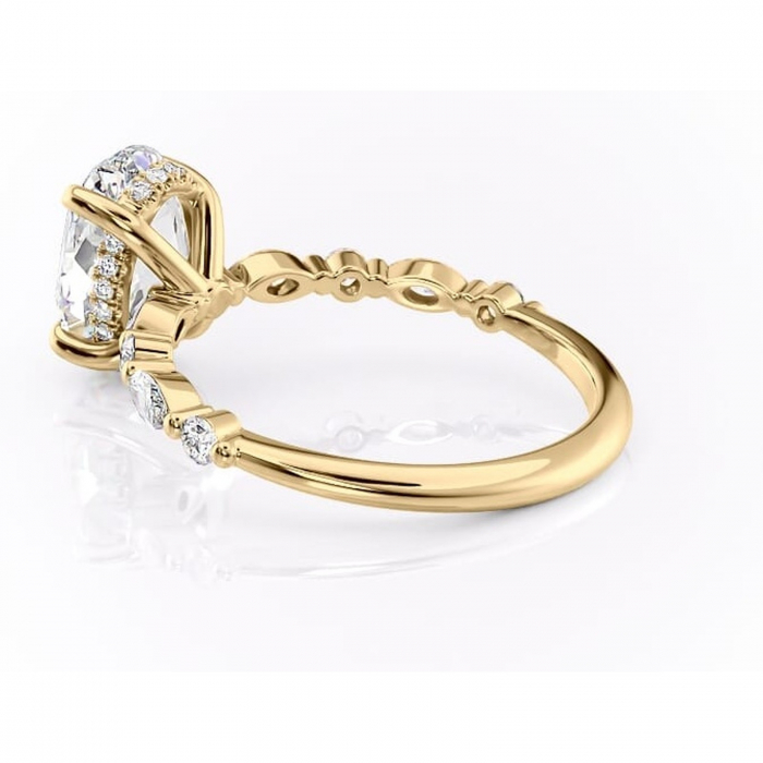 Inel de logodnă Gwendolyn din aur Galben 14kt cu moissanite tăietură ovală – Pietre laterale rafinată pentru profil înalt | Personalizează și configurează gratuit online [5]