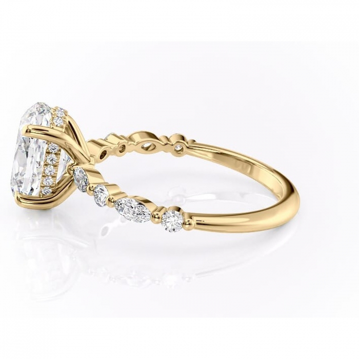 Inel de logodnă Gwendolyn din aur Galben 14kt cu moissanite tăietură ovală – Pietre laterale rafinată pentru profil înalt | Personalizează și configurează gratuit online [6]