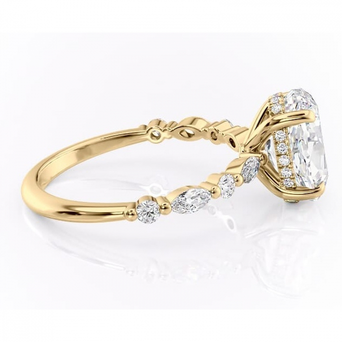 Inel de logodnă Gwendolyn din aur Galben 14kt cu moissanite tăietură ovală – Pietre laterale rafinată pentru profil înalt | Personalizează și configurează gratuit online [2]