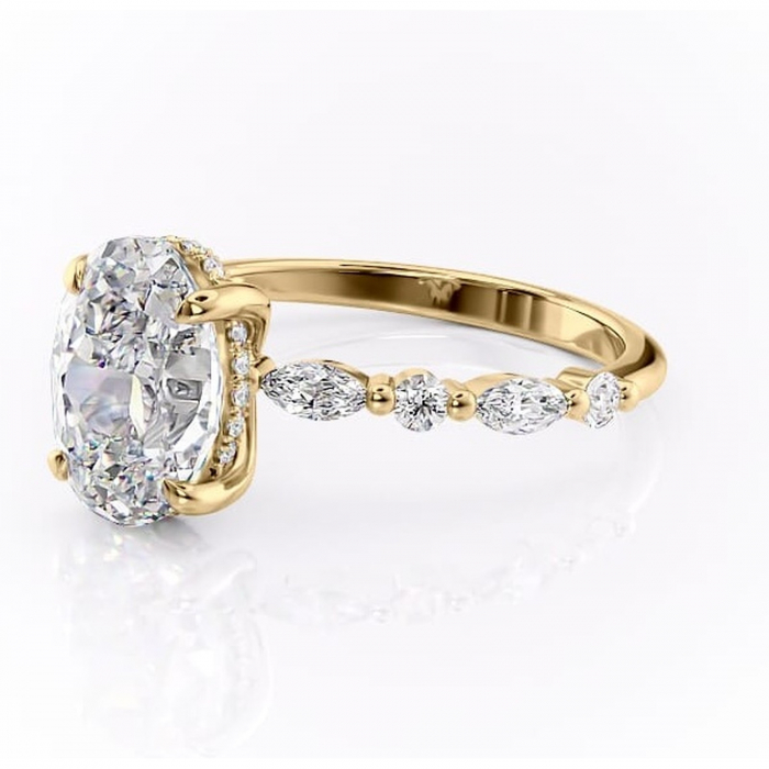 Inel de logodnă Gwendolyn din aur Galben 14kt cu moissanite tăietură ovală – Pietre laterale rafinată pentru profil înalt | Personalizează și configurează gratuit online [7]