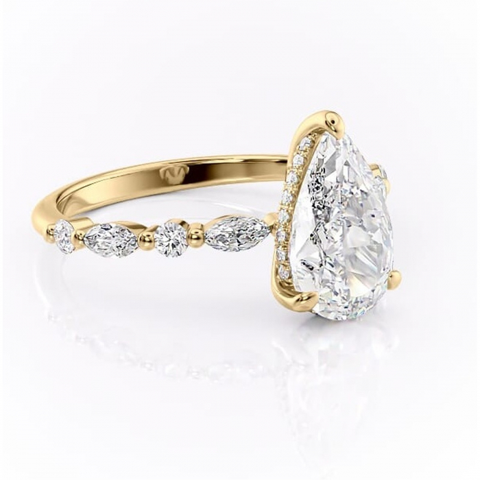 Inel de logodnă Gwendolyn din aur Galben 14kt cu moissanite tăietură pară – Pietre laterale rafinată pentru profil înalt | Personalizează și configurează gratuit online [1]