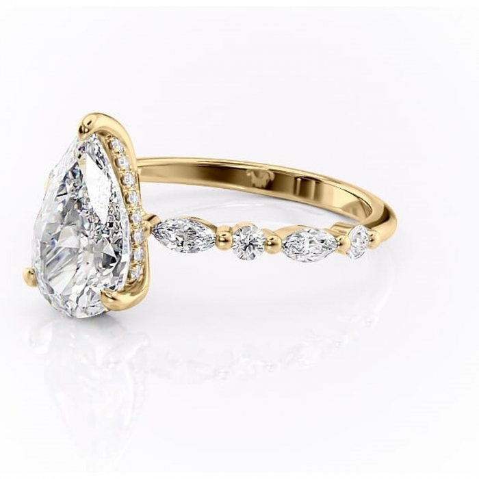 Inel de logodnă Gwendolyn din aur Galben 14kt cu moissanite tăietură pară – Pietre laterale rafinată pentru profil înalt | Personalizează și configurează gratuit online [7]