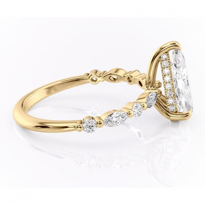 Inel de logodnă Gwendolyn din aur Galben 14kt cu moissanite tăietură pară – Pietre laterale rafinată pentru profil înalt | Personalizează și configurează gratuit online [2]