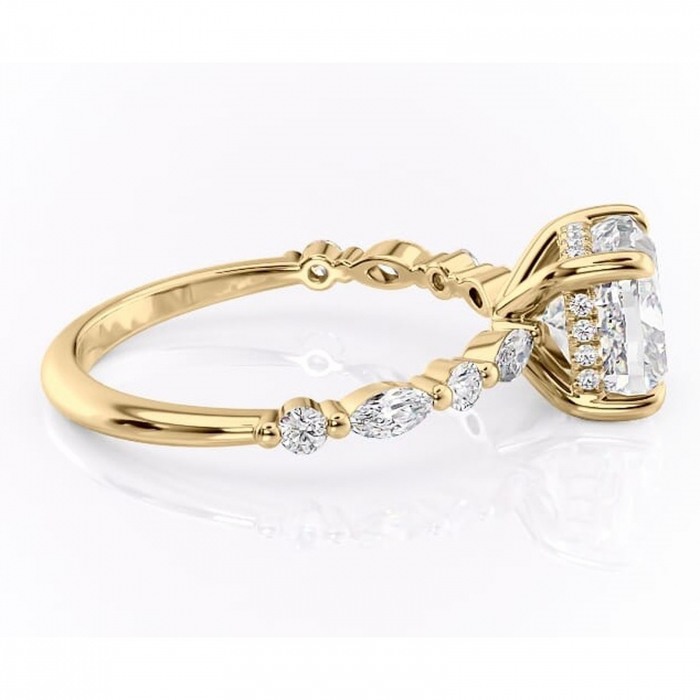 Inel de logodnă Gwendolyn din aur Galben 14kt cu moissanite tăietură pernă – Pietre laterale rafinată pentru profil înalt | Personalizează și configurează gratuit online [2]