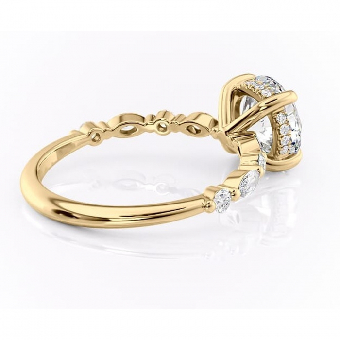 Inel de logodnă Gwendolyn din aur Galben 14kt cu moissanite tăietură rotundă – Pietre laterale rafinată pentru profil înalt | Personalizează și configurează gratuit online [3]