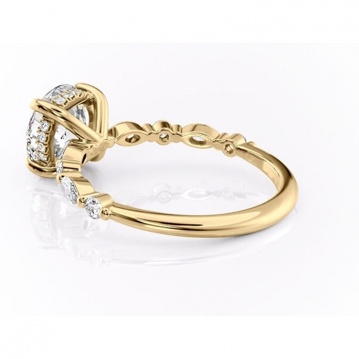 Inel de logodnă Gwendolyn din aur Galben 14kt cu moissanite tăietură rotundă – Pietre laterale rafinată pentru profil înalt | Personalizează și configurează gratuit online [5]