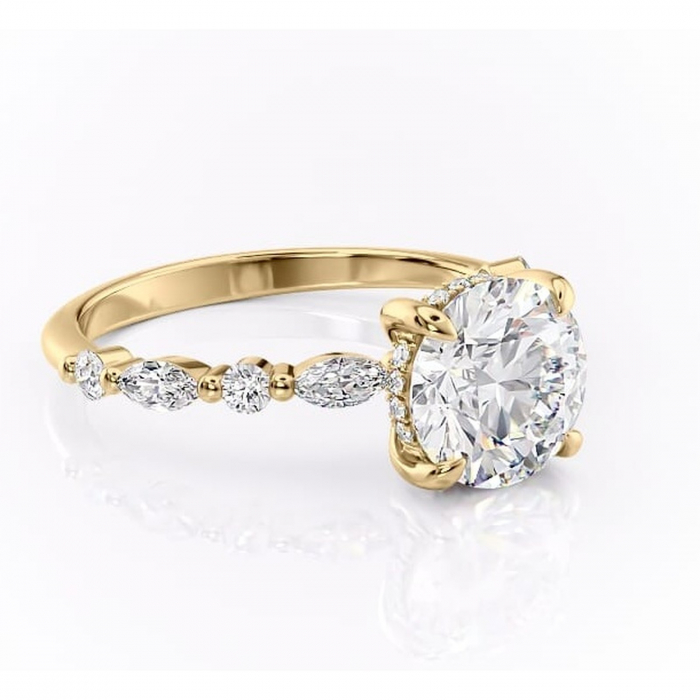 Inel de logodnă Gwendolyn din aur Galben 14kt cu moissanite tăietură rotundă – Pietre laterale rafinată pentru profil înalt | Personalizează și configurează gratuit online [1]