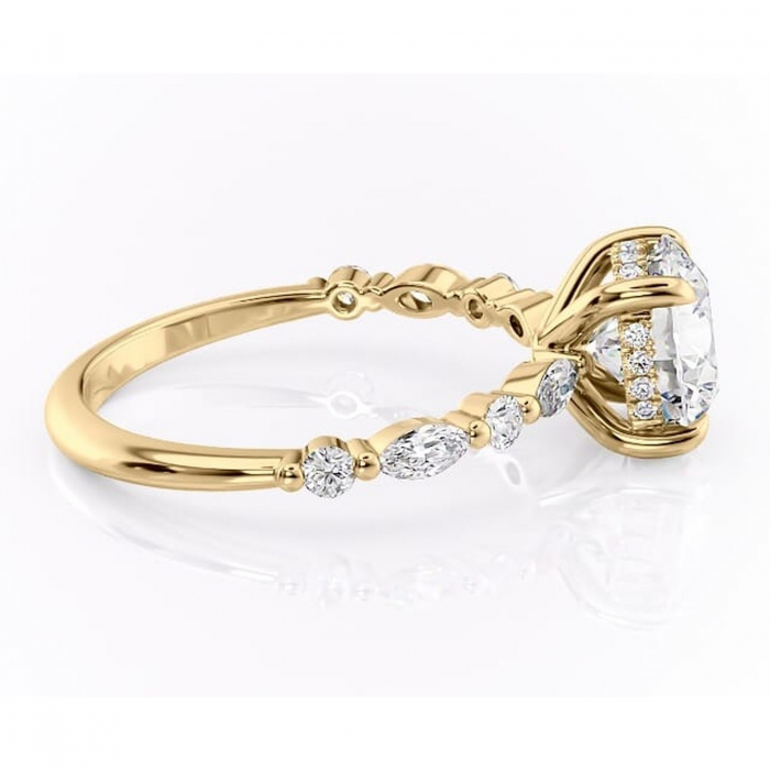 Inel de logodnă Gwendolyn din aur Galben 14kt cu moissanite tăietură rotundă – Pietre laterale rafinată pentru profil înalt | Personalizează și configurează gratuit online [2]