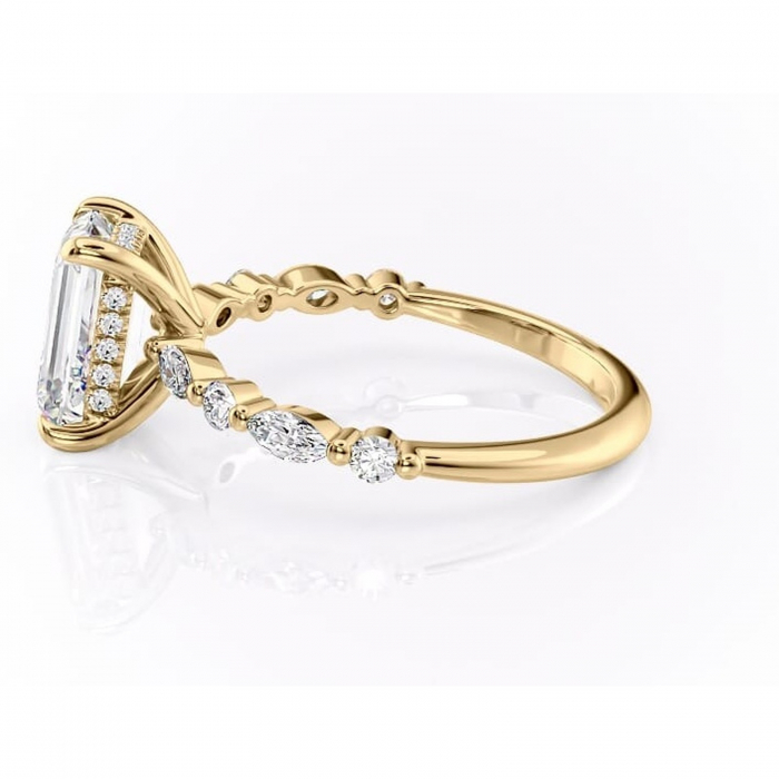 Inel de logodnă Gwendolyn din aur Galben 18kt cu moissanite tăietură smarald – Pietre laterale rafinată pentru profil înalt | Personalizează și configurează gratuit online [6]