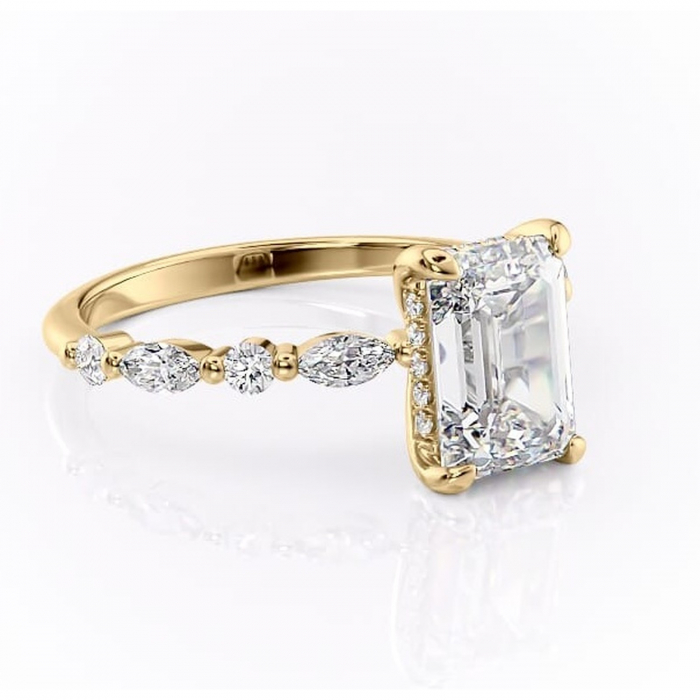 Inel de logodnă Gwendolyn din aur Galben 18kt cu moissanite tăietură smarald – Pietre laterale rafinată pentru profil înalt | Personalizează și configurează gratuit online [1]