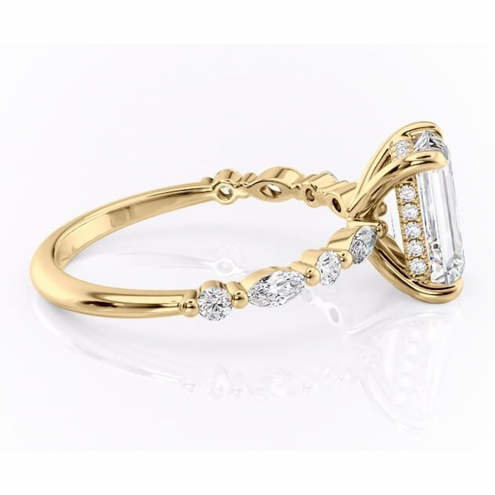 Inel de logodnă Gwendolyn din aur Galben 18kt cu moissanite tăietură smarald – Pietre laterale rafinată pentru profil înalt | Personalizează și configurează gratuit online [2]