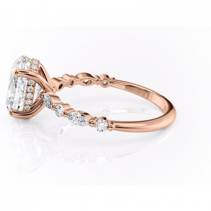 Inel de logodnă Gwendolyn din aur Rose 14kt cu moissanite tăietură ovală – Pietre laterale rafinată pentru profil înalt | Personalizează și configurează gratuit online [6]