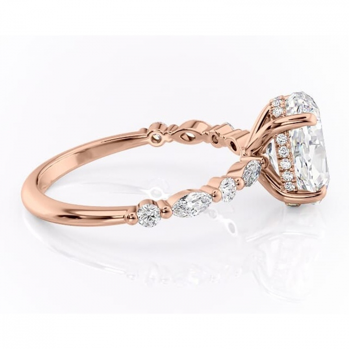 Inel de logodnă Gwendolyn din aur Rose 14kt cu moissanite tăietură ovală – Pietre laterale rafinată pentru profil înalt | Personalizează și configurează gratuit online [2]