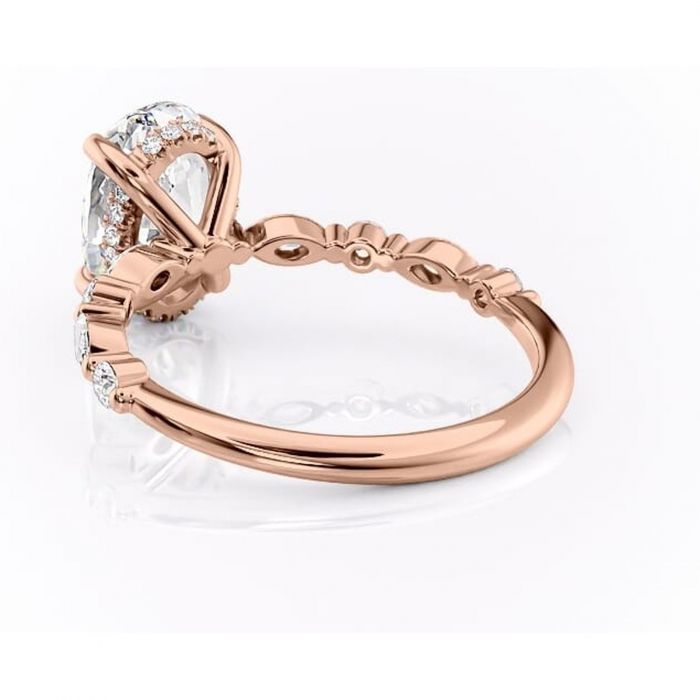 Inel de logodnă Gwendolyn din aur Rose 14kt cu moissanite tăietură ovală – Pietre laterale rafinată pentru profil înalt | Personalizează și configurează gratuit online [4]