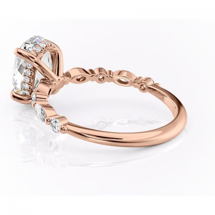Inel de logodnă Gwendolyn din aur Rose 14kt cu moissanite tăietură ovală – Pietre laterale rafinată pentru profil înalt | Personalizează și configurează gratuit online [5]