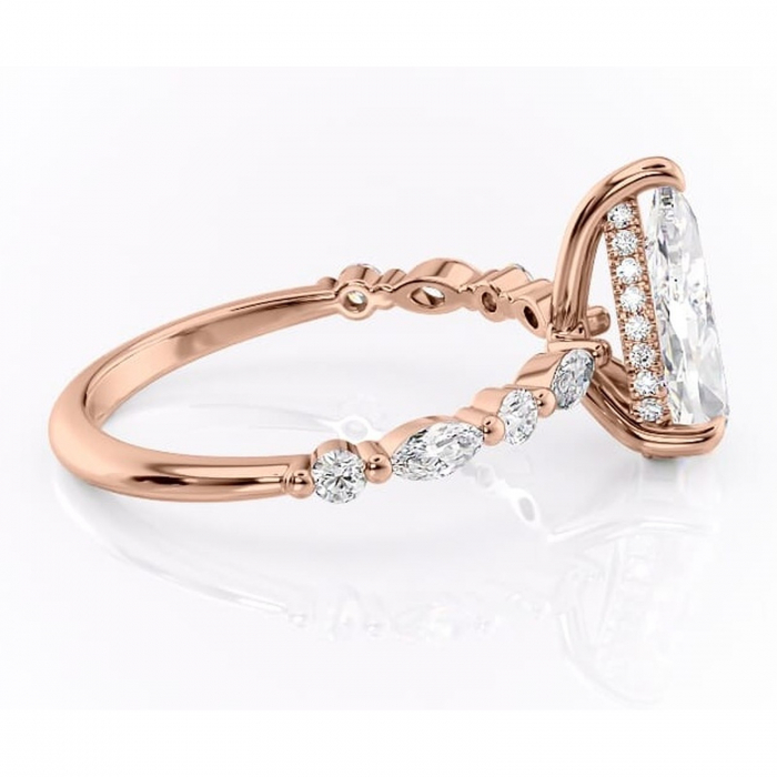 Inel de logodnă Gwendolyn din aur Rose 18kt cu moissanite tăietură pară – Pietre laterale rafinată pentru profil înalt | Personalizează și configurează gratuit online [2]