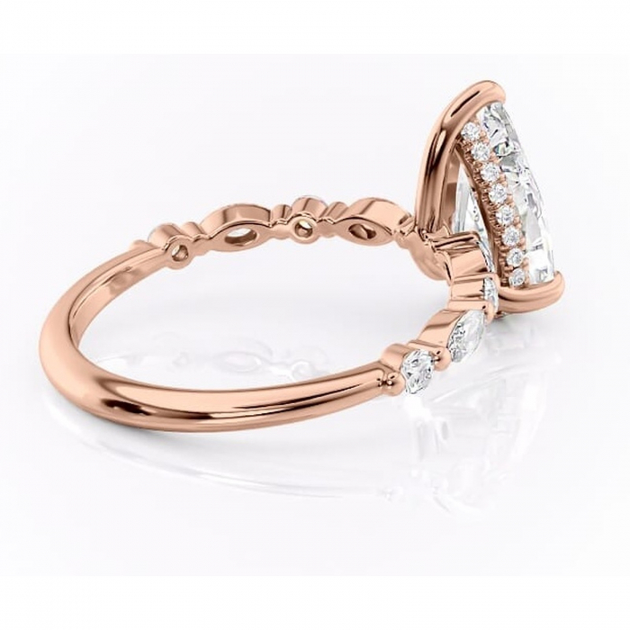 Inel de logodnă Gwendolyn din aur Rose 18kt cu moissanite tăietură pară – Pietre laterale rafinată pentru profil înalt | Personalizează și configurează gratuit online [3]