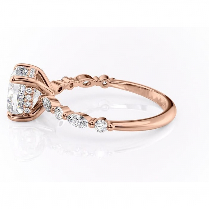 Inel de logodnă Gwendolyn din aur Rose 14kt cu moissanite tăietură pernă – Pietre laterale rafinată pentru profil înalt | Personalizează și configurează gratuit online [6]