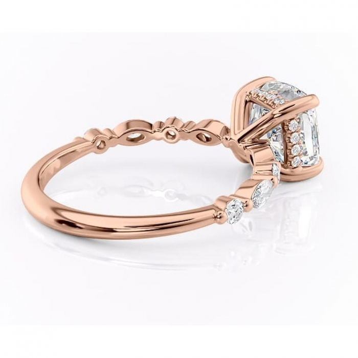 Inel de logodnă Gwendolyn din aur Rose 14kt cu moissanite tăietură pernă – Pietre laterale rafinată pentru profil înalt | Personalizează și configurează gratuit online [3]