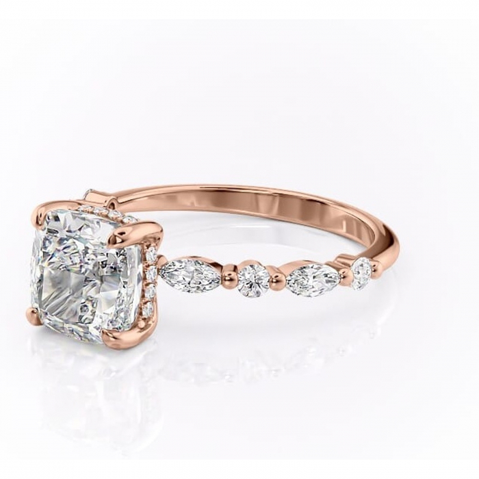 Inel de logodnă Gwendolyn din aur Rose 14kt cu moissanite tăietură pernă – Pietre laterale rafinată pentru profil înalt | Personalizează și configurează gratuit online [7]
