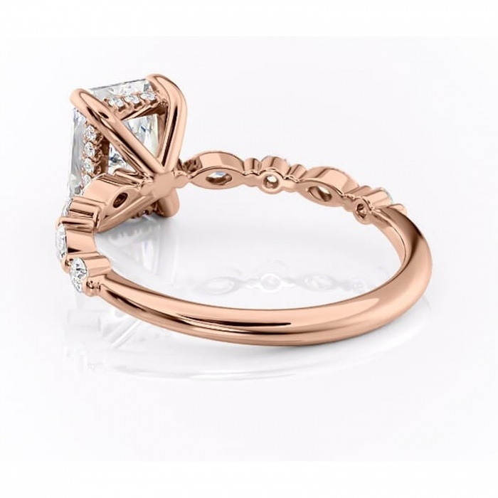Inel de logodnă Gwendolyn din aur Rose 14kt cu moissanite tăietură radiantă – Pietre laterale rafinată pentru profil înalt | Personalizează și configurează gratuit online [4]