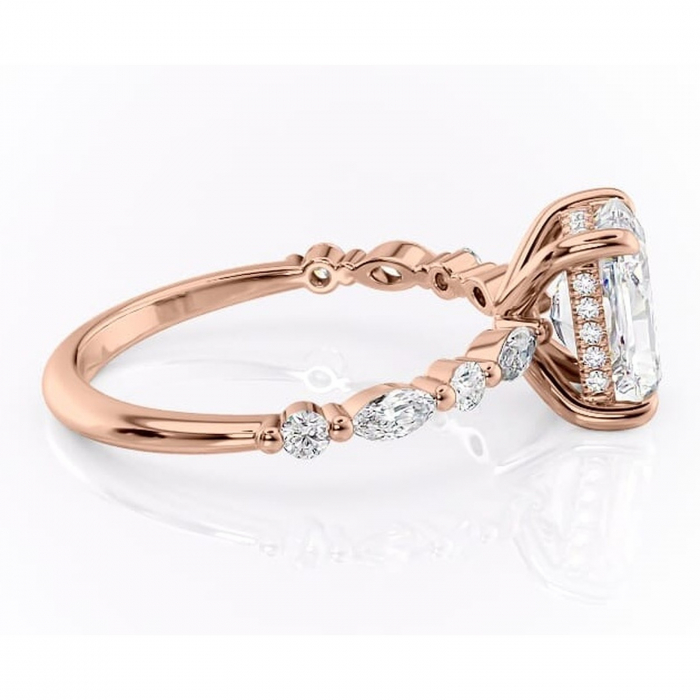 Inel de logodnă Gwendolyn din aur Rose 14kt cu moissanite tăietură radiantă – Pietre laterale rafinată pentru profil înalt | Personalizează și configurează gratuit online [2]