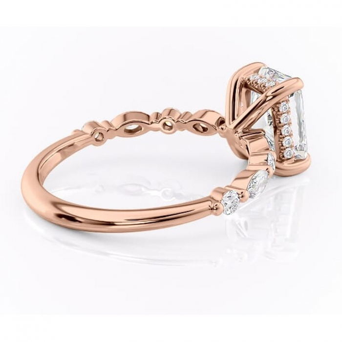 Inel de logodnă Gwendolyn din aur Rose 14kt cu moissanite tăietură radiantă – Pietre laterale rafinată pentru profil înalt | Personalizează și configurează gratuit online [3]