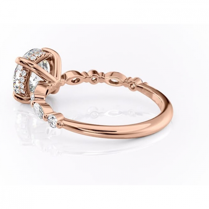 Inel de logodnă Gwendolyn din aur Rose 14kt cu moissanite tăietură rotundă – Pietre laterale rafinată pentru profil înalt | Personalizează și configurează gratuit online [5]